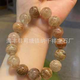 批发天然千层彩幽灵手链  14mm幽灵手串粒粒带景四季幽灵单圈手链