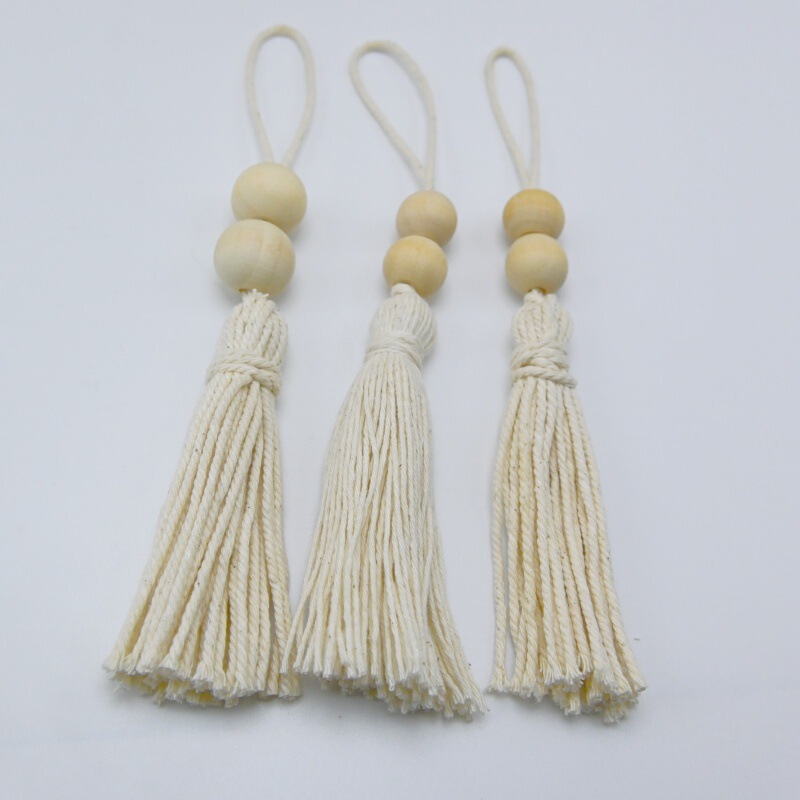 Handmade Cotton Thread Tassel Home Decoration Wooden Bead Tassel String Pendant Wall Cabinet Door Handle Holiday