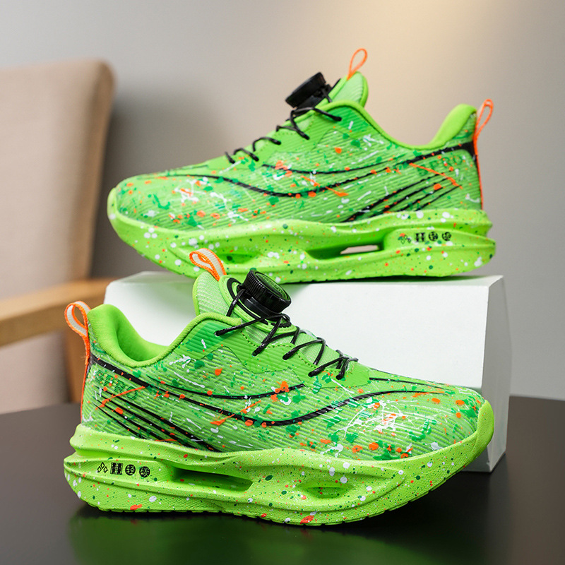 Niños 2025 nuevas zapatillas de deporte coloridas transpirables al aire libre zapatillas de deporte de hebilla giratoria zapatillas de carreras de luz nocturna juvenil