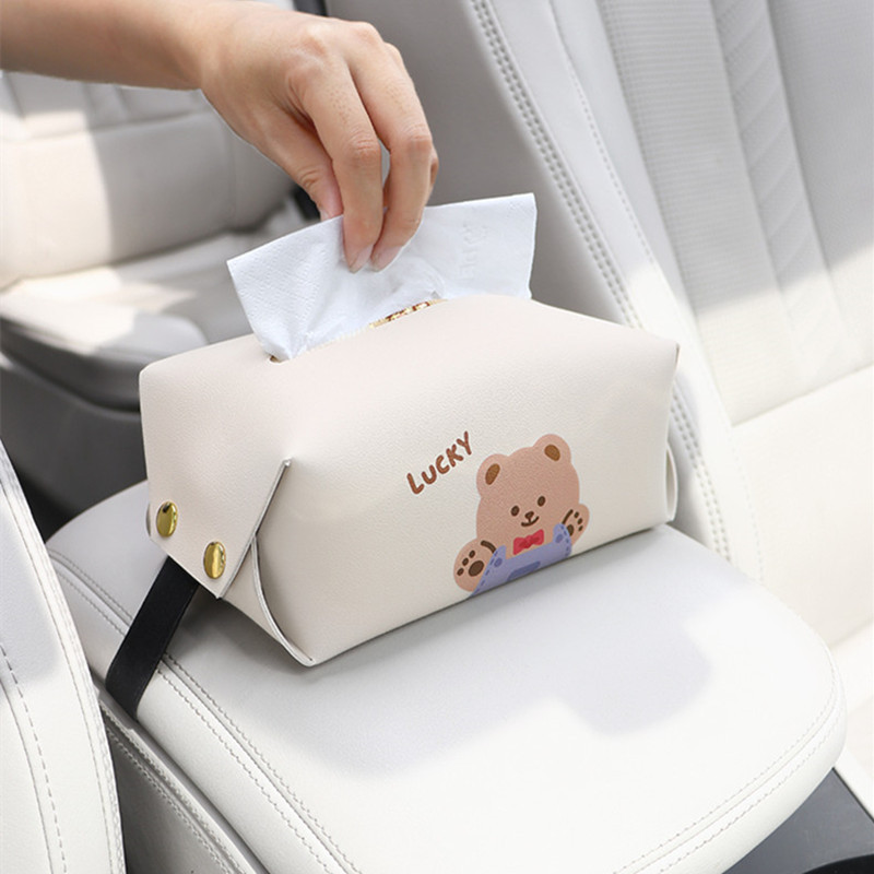 Car-mounted tissue box waterproof leather creative cartoon chair backpack car console tissue box multi-functional tissue box