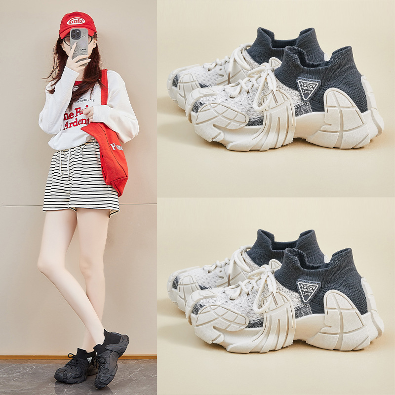 Zapatillas Tejidas Deportivas Unisex Capellada de Malla de Tela Suela de Caucho con Aumento de Estatura para Uso Diario