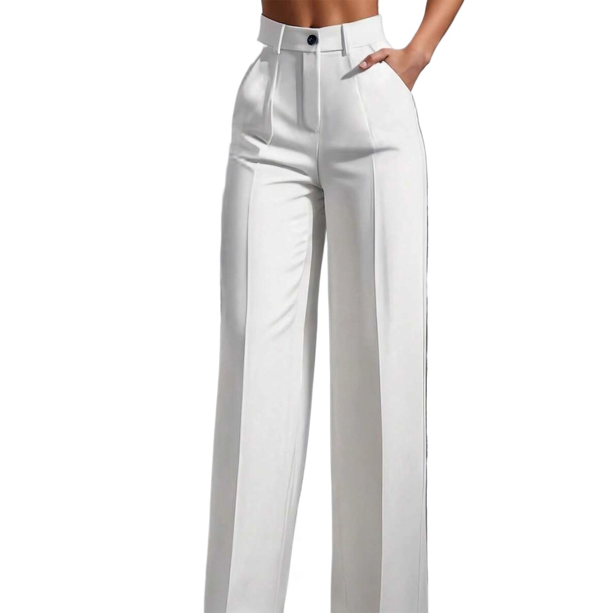 2025 Europa y América Amazon estación independiente de color sólido casual de mujer cintura alta plegada pantalones largos sueltos pantalones de trabajo pantalones