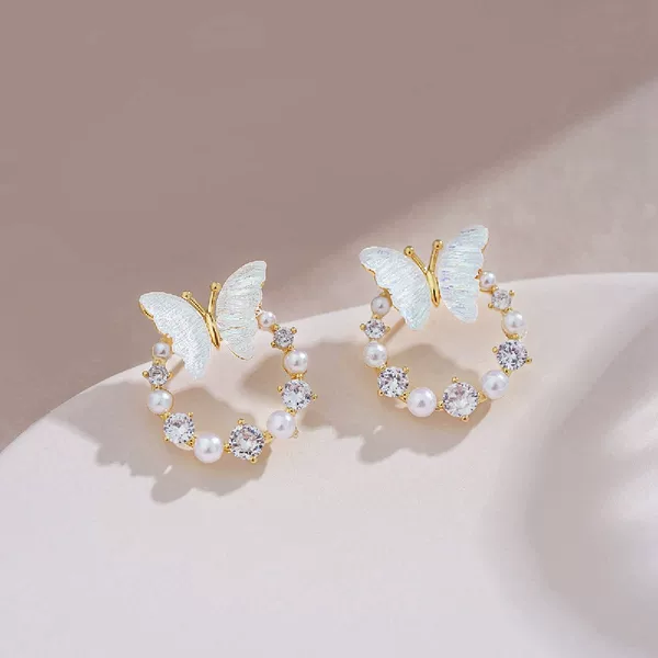 Korean Circle Butterfly Earrings Design High-End Tea Style Gentle Earrings Earrings