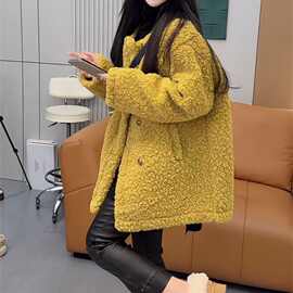 网红秋季新款洋气减龄宽松时髦羊羔毛百搭长袖遮肉外套潮
