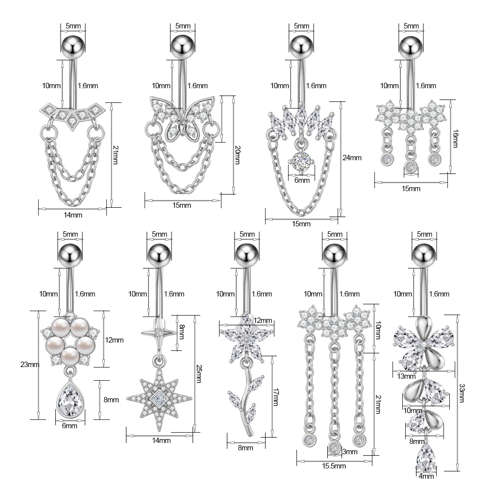 5g Weight Zircon Inlay Material Belly Ring Classification 1 Piece Quantity Casual, Bar Occasion 316 Stainless Steel Material Star, Flower, Butterfly Pattern All Seasons Season Unisex Gender Plating Design Hip-Hop, Simple Style, Cool Style Style 1 Piece 316 Stainless Steel Zircon Belly Rings Star Flower Butterfly Unisex 无