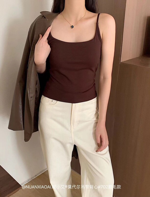 秋冬款吊带背心暖小艾702磨毛吊带保暖背心细肩带女修身内衣上衣|undefined