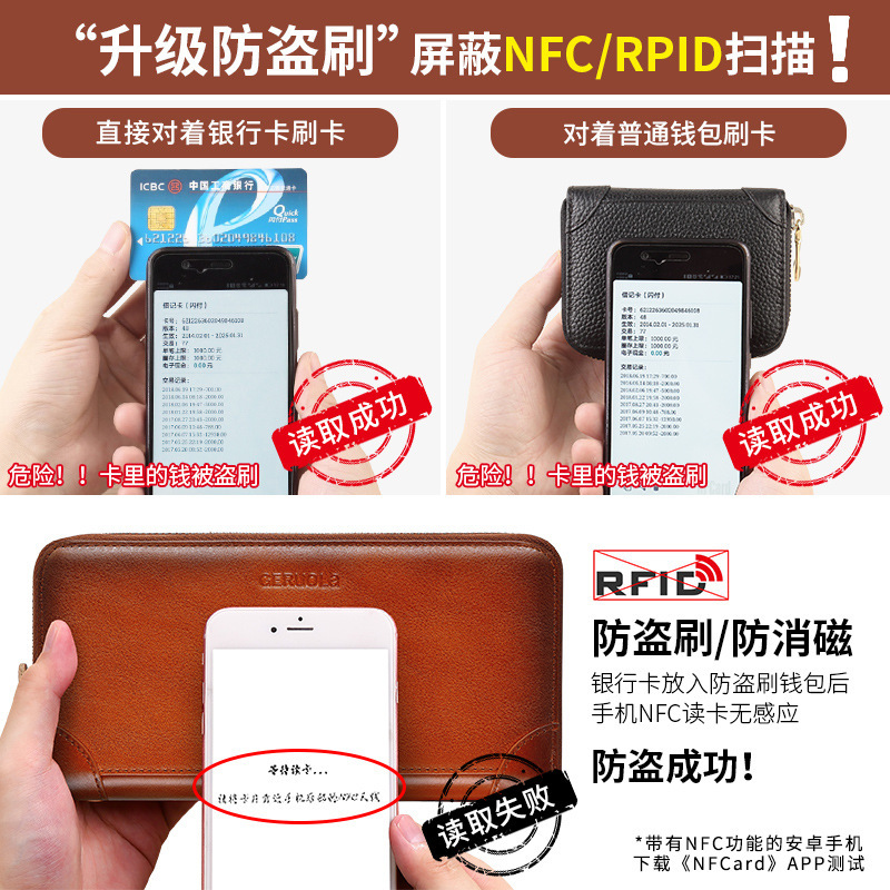 Cartera larga para hombres 2025 nuevo bolso de cuero para teléfono móvil con clip largo billetera con cremallera billetera de comercio exterior con múltiples tarjetas