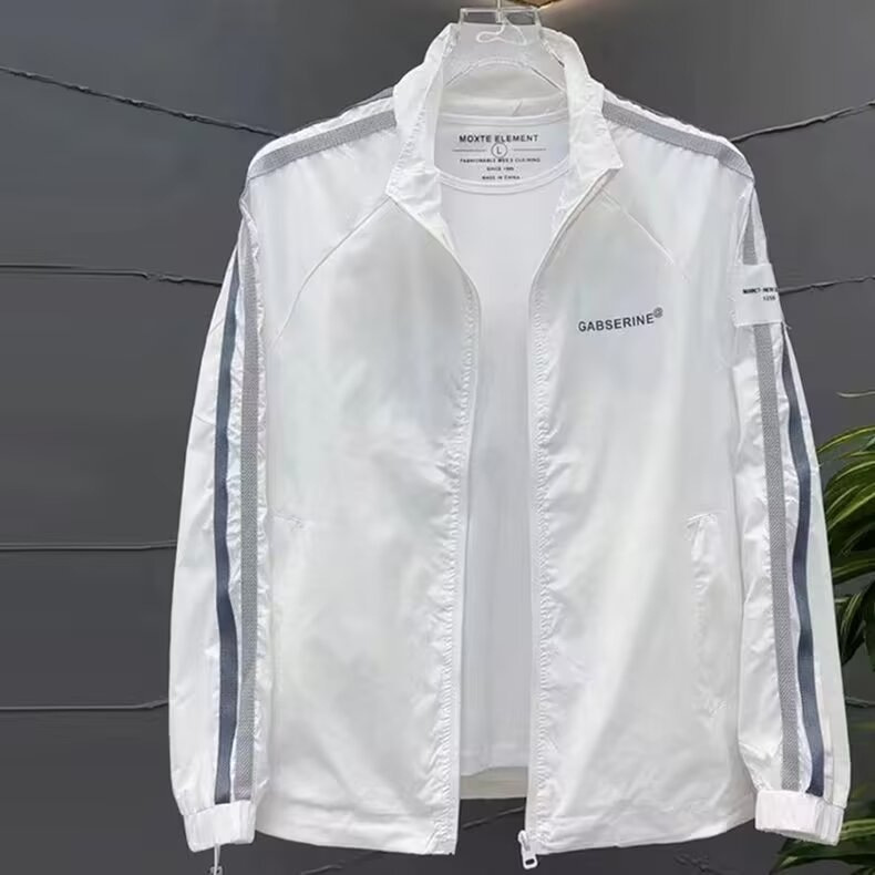 Summer 2025 Sun Protection Jacket for Men Trendy Brand Stand Collar Two-Stripe Casual Versatile Baseball Jacket Stylish Coat