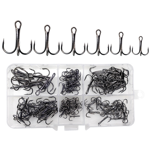 Hunting High 110 Pieces Black Triple-Edged Hook Set Fishing Anchor Hook High Carbon Steel Triple Hook Sea Fishing Lure Fishing Hook Cross-border
