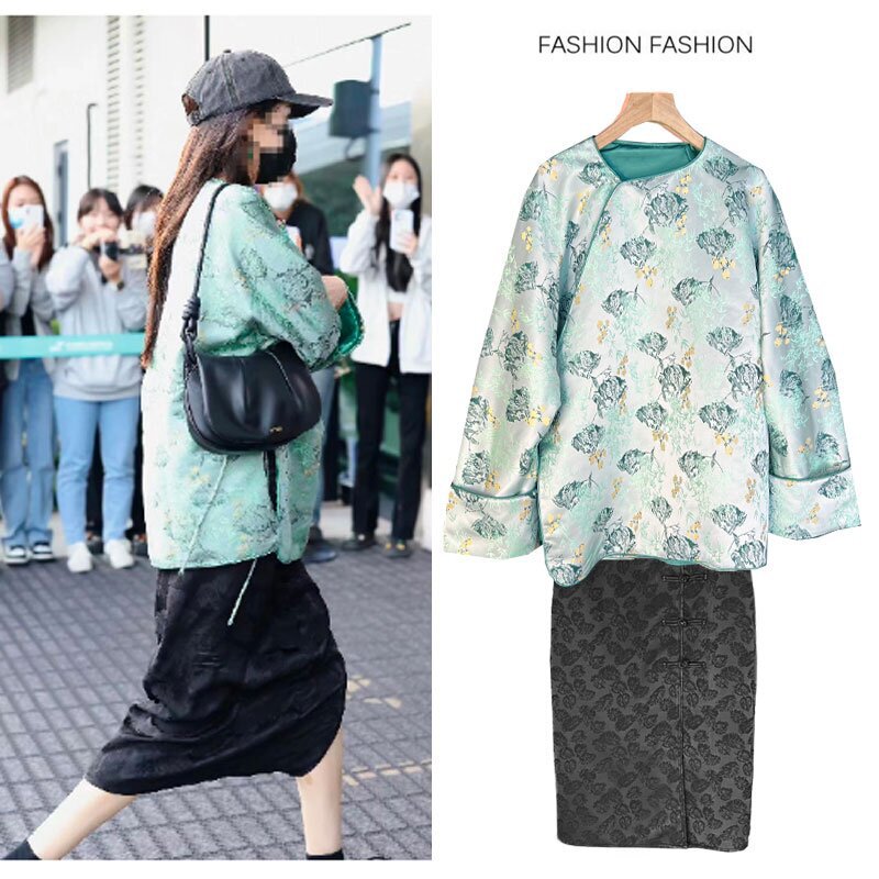 (in Stock) Yang Mi Airport Same Style 2023 National Style New Chinoiserie Improved Tang Suit Disc Buckle Strap Quilted Jacket