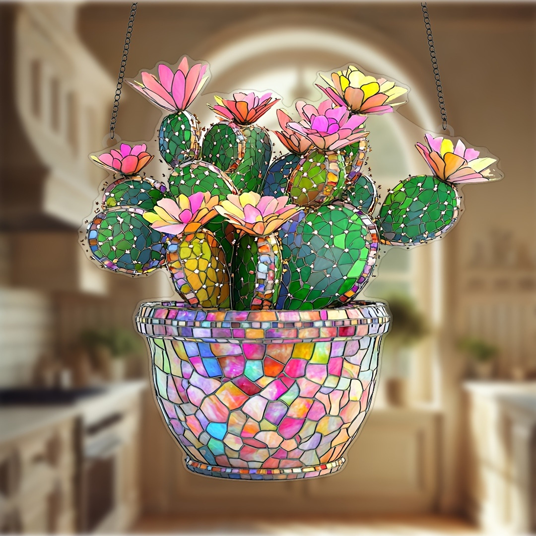 Colgar decoración de flores de cactus de Amazon acrílico colgar decoración de cadena de acrílico plano 2D colgar