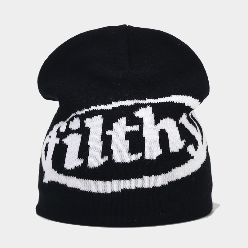 Neuer Jacquard-Strickpullover mit Buchstaben für Männer und Frauen, winddichte Ohrenschutzmütze für den Außenbereich im Herbst und Winter_voghion.com