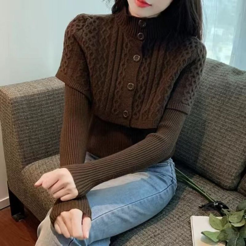 2025新款洋气麻花针织衫上衣女秋冬内搭长袖内搭两件套打底毛衣女|undefined