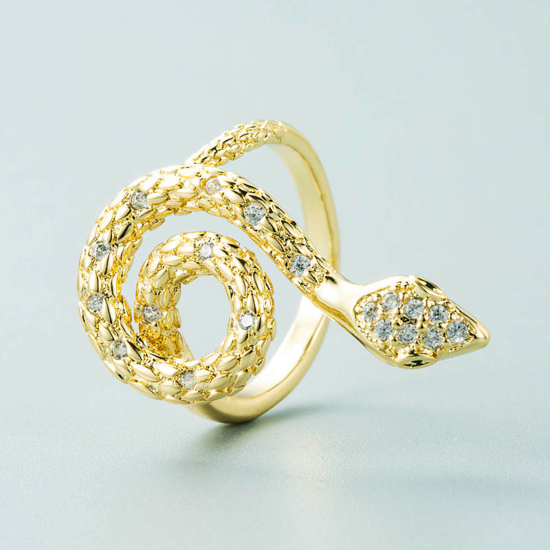 European And American Fashion Bohemian Copper Gold-plated Micro-inlaid Zircon Snake Ring Opening Adjustable display picture 4