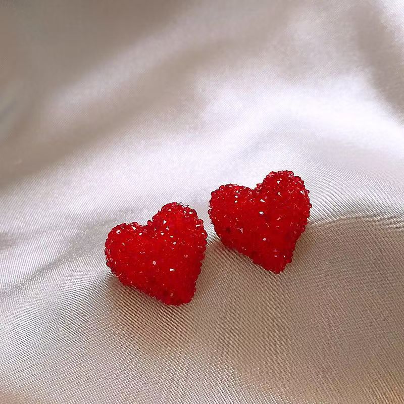 Full Diamond Red Heart Earrings, Fashionable and High-End Earrings for Women, 2025 New Year Versatile Earrings Trend