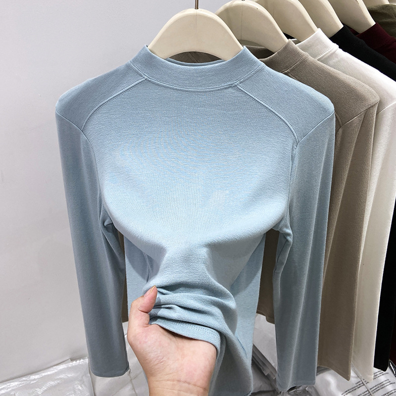 Thermal Base Layer Women's Autumn and Winter Half-Turtleneck Warm Inner Wear Long-Sleeve T-Shirt Slim Fit Top Plus Size for Slightly Plump Figures Thermal Base Layer Women's Autumn and Winter Half-Turtleneck Warm Inner Wear Long-Sleeve T-Shirt Slim Fit Top Plus Size for Slightly Plump Figures