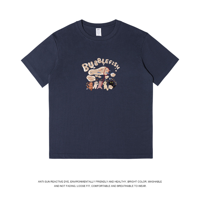 Camiseta de manga corta con estampado de burbujas de dibujos animados de estilo japonés para hombre, corte holgado, algodón puro, camiseta blanca para mujer, informal y versátil para verano. image 12