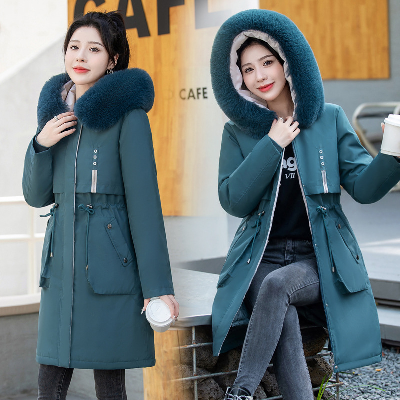 Ropa de algodón mediano y largo para mujeres invierno 2024 nuevo estilo coreano delgado una ropa de tres vestidos para superar la chaqueta de plumón ropa de algodón para mujeres