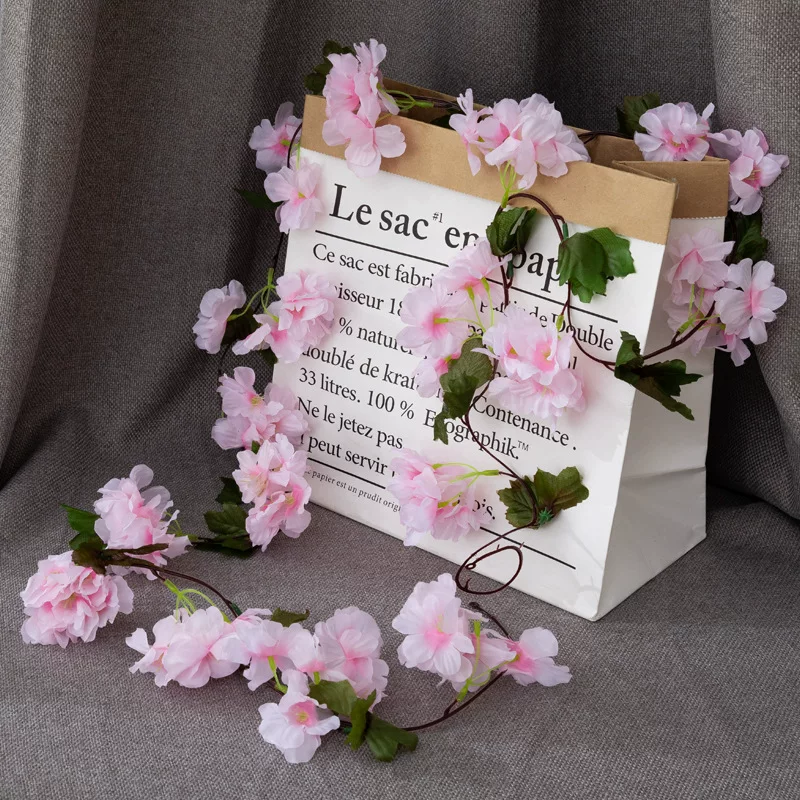 佰顺 Sakura vine bar wedding decorative simulation flower vine fake flower home supplies rattan strip hanging flower manufacturers wholesale