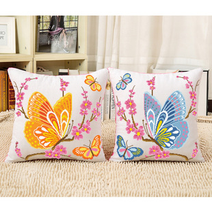 Printed Cross-Stitch Pillow Sofa Couple Flower and Butterfly Love Cushion Pillow Car Backrest Waist Protector