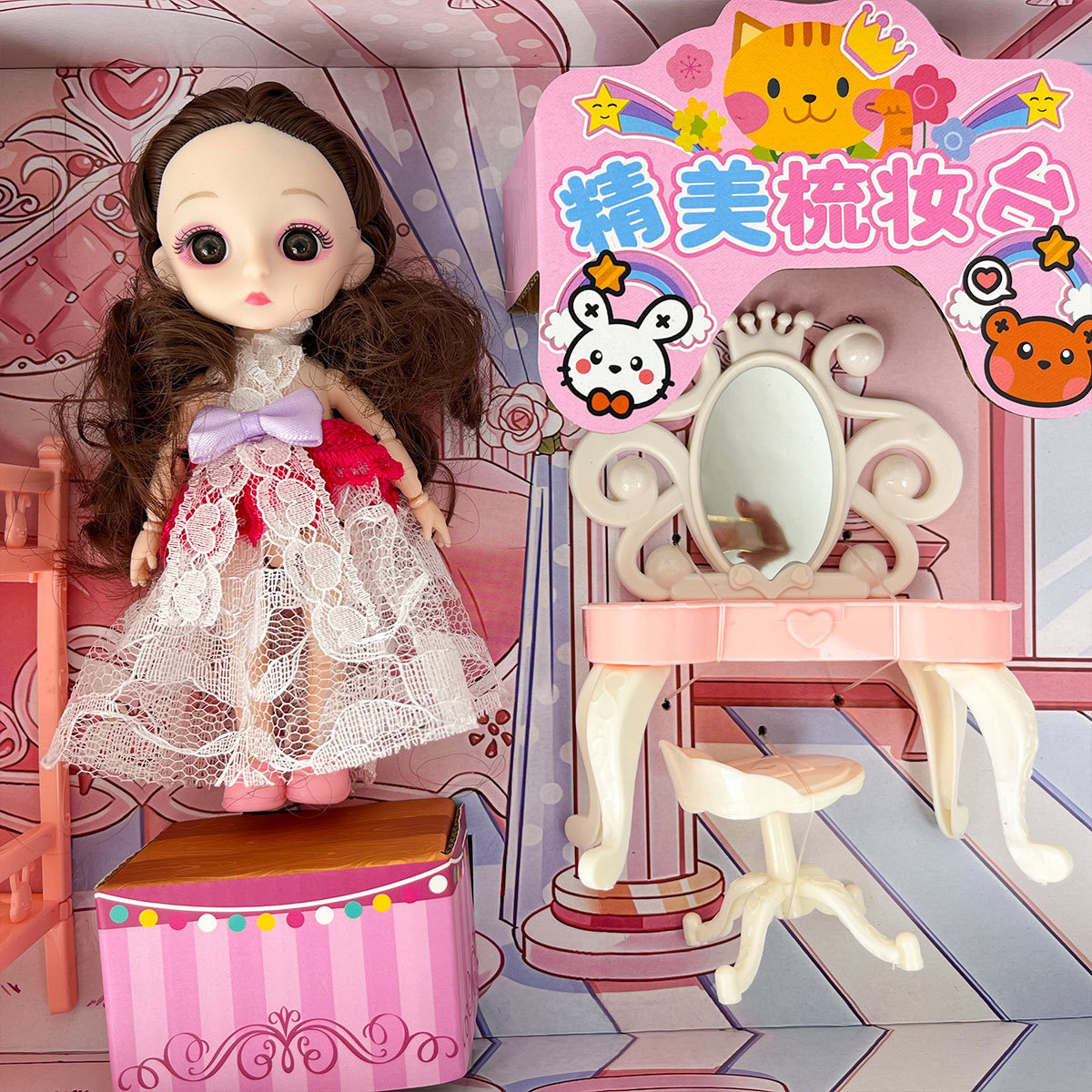 Princesa Barbie muñeca cama doble joyas bicicletas niñas juguetes梳妆台 set regalos de instituciones de enseñanza y capacitación