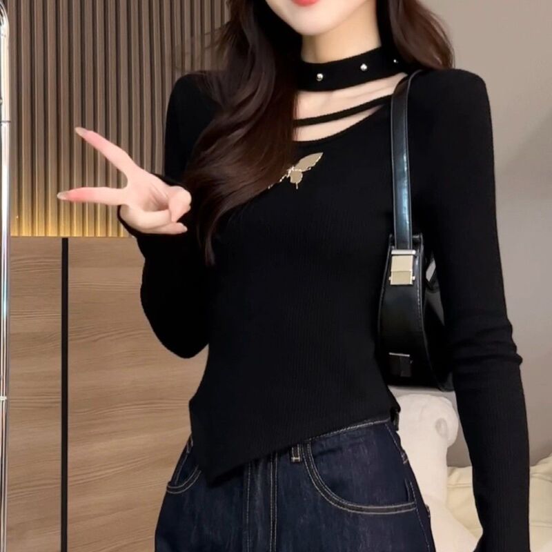 不規則な長袖の底のシャツのtシャツの女性の春と秋の冬はやせている大きいサイズのデザイン感があります。|undefined
