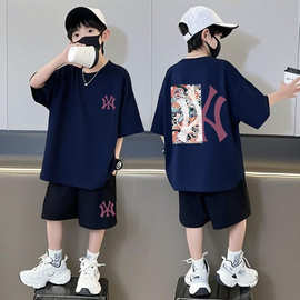 女童夏季卡通印花T恤短裤两件套2026新款中大童时髦宽松运动套装
