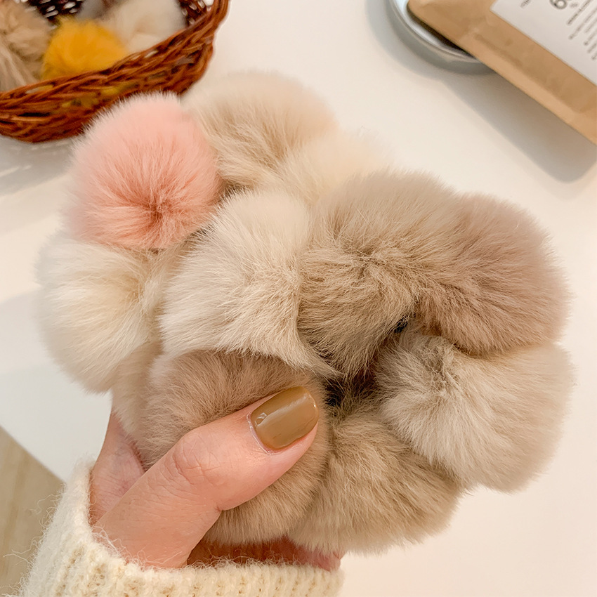 Hit color hair ball hair rope autumn and winter plush leather head rope rubber band hair ring wholesale  NHCQ451733picture2