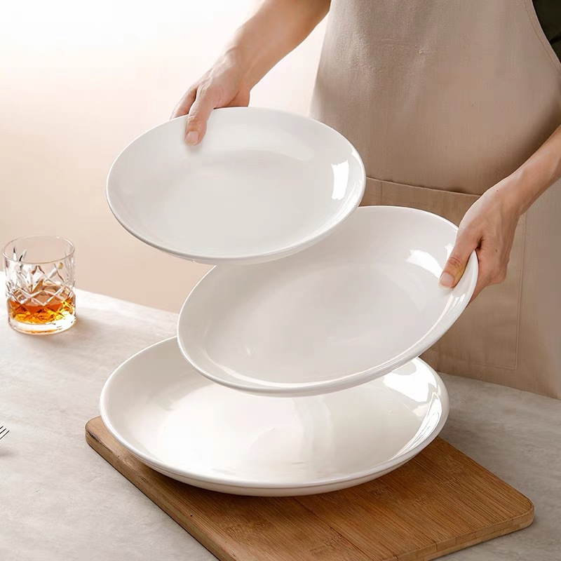 순수한 흰색 호텔 요리 접시 가정용 둥근 세라믹 백자 접시 깊은 접시 밥 접시 수프 접시 식기 로고 사용자 정의