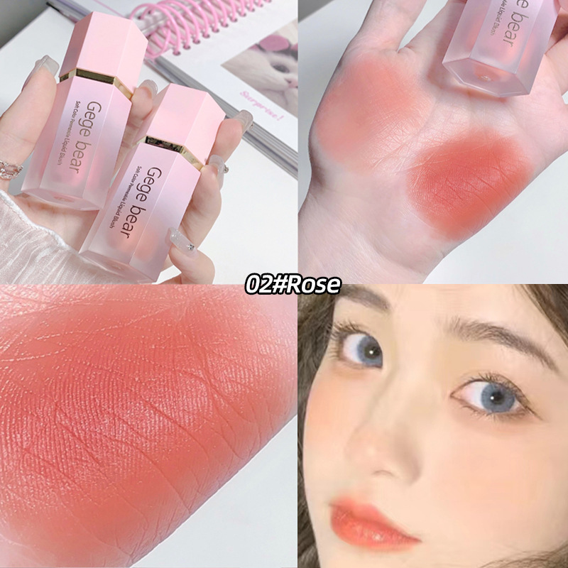 Gege bear blush líquido de polvo transparente, hidratante, claro, blanqueador y tonificante, rubina mate natural para jóvenes.