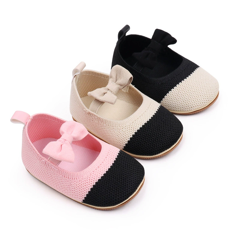 Woven children's shoes with bow girl's for princess for leisure, autumn, soft sole