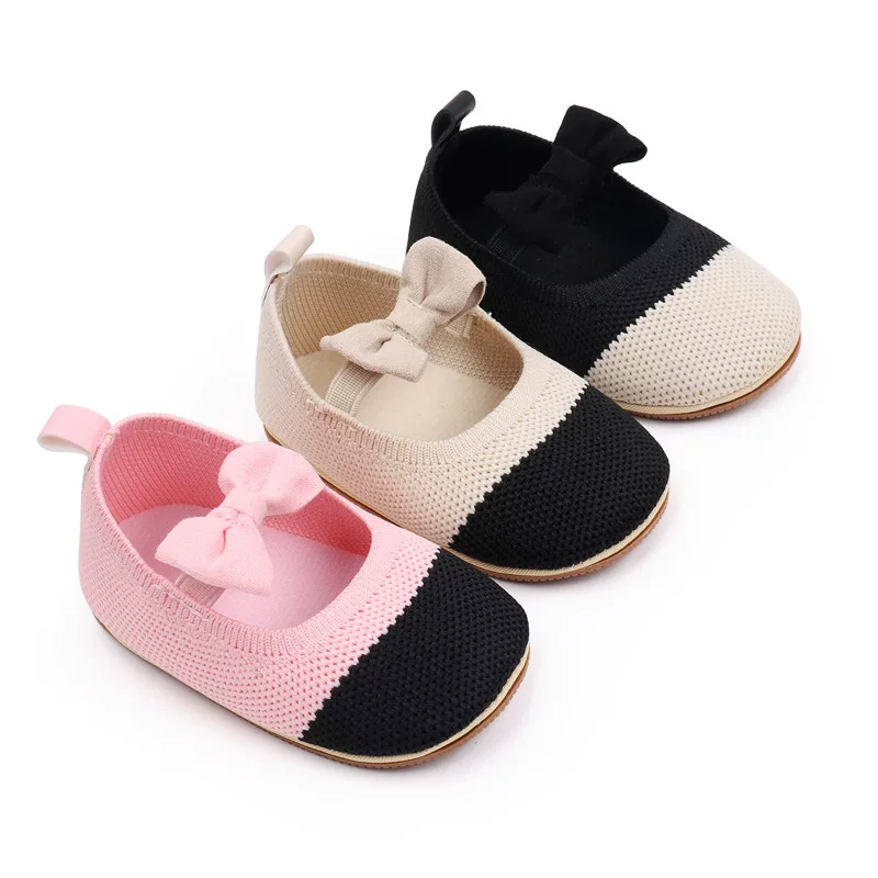 Woven children's shoes with bow girl's for princess for leisure, autumn, soft sole