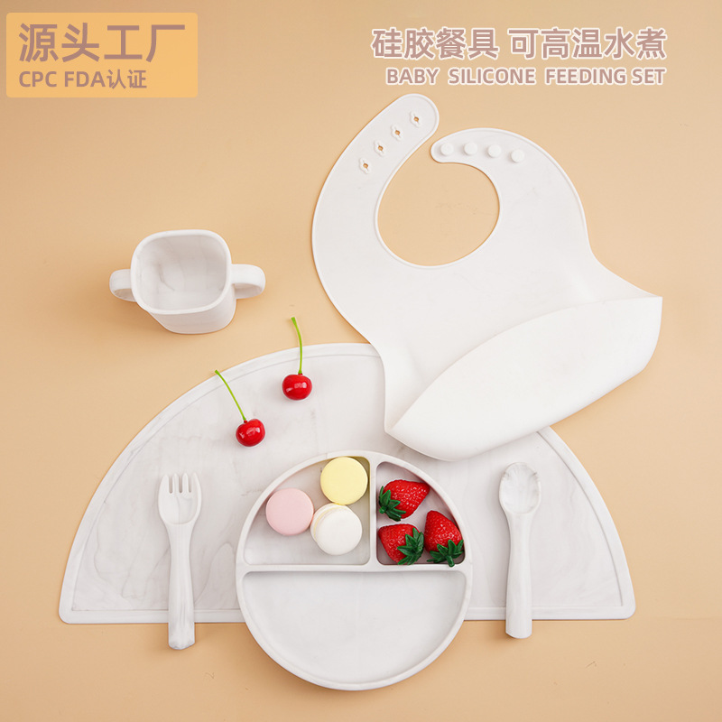 baby Dinner plate Sucker factory wholesale baby Auxiliary bowl children Fork spoon Food grade silica gel tableware suit