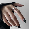 Silver washing, retro fashionable ring hip-hop style, silver 925 sample, punk style, on index finger