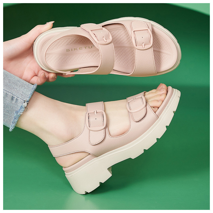 Sandal nữ quai ngang khóa kim loại đế xuồng cao gót 9 cm — màu đen, màu hồng, màu mơ chi tiết 10