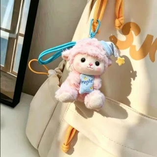 可爱睡帽小羊毛绒挂件卡通晚安卷毛小绵羊包包挂件婚礼抛洒玩偶