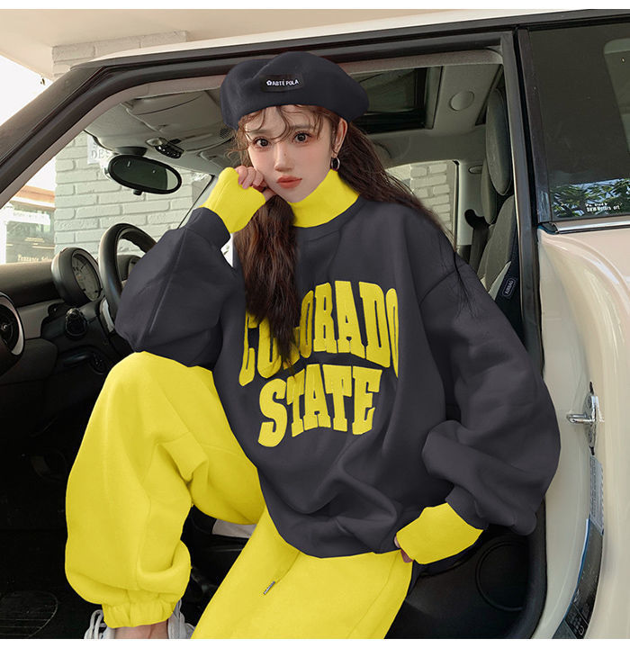 Women's Contrasting Hoodie Active Set For Autumn And Winter_voghion.com