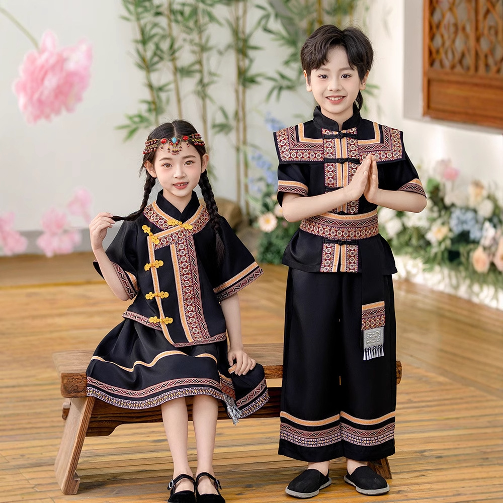 三月三广西壮族儿童民族服装中国风班服夏季小学生合唱演出服夏装