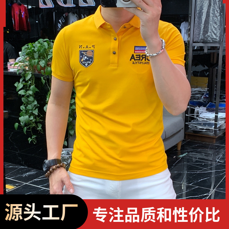 Trendy Men's Short-Sleeve Polo Shirt with Embroidered Letters, Popular Online Men's Top, New Summer Slim Fit, Comfortable and Stylish