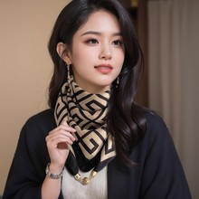 新款秋冬季围脖女磁吸扣高级感围巾保暖花纹方巾印花保暖三角巾