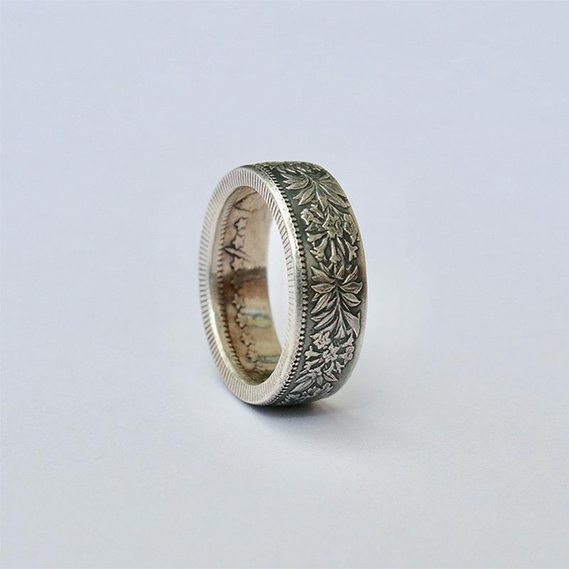 Swiss Franc Handmade Coin Reformed Ring Edelweiss Pattern Thai Silver Alloy Ring Couple Friends Gift Spot Swiss Franc Handmade Coin Reformed Ring Edelweiss Pattern Thai Silver Alloy Ring Couple Friends Gift Spot