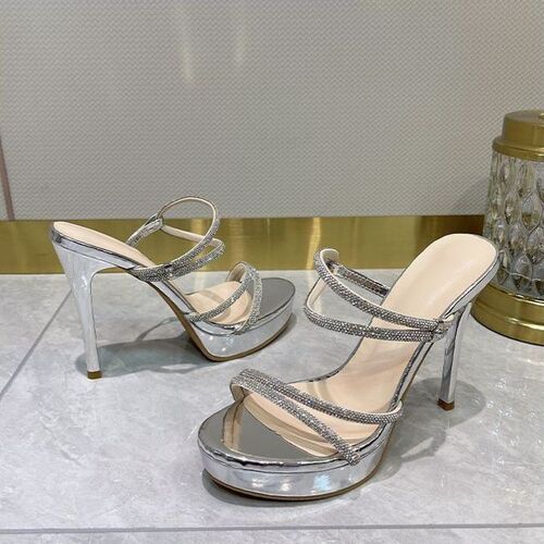 Not tiring feet, shiny rhinestones platform sandals, fine heels, waste soil, waterproof platform, silver high heels, 2026 high-quality temperament