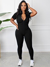 W 33492 Zipper Ribbed Fabric Jumpsuit ��������� �羳ŷ