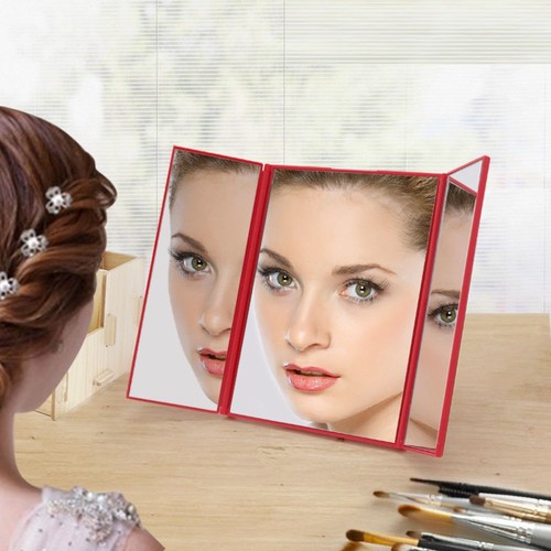 工厂三折镜子化妆镜随身折叠镜DIY补妆小镜高清手持镜便携折叠镜