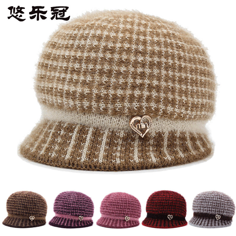 贝雷帽秋冬妈妈帽子英伦短檐户外针织帽韩版百搭加绒加厚针织帽子|undefined