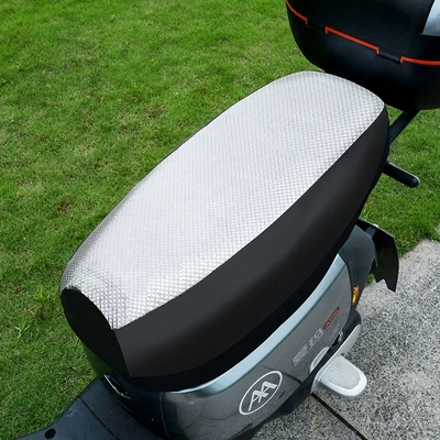 Four-season recommended motorcycle seat cover, silver aluminum film, sun-proof, heat-insulating, thickened leather texture, waterproof, non-slip, for electric scooters (Electric car cushion) - silver-checkered-thickened-small-size-50-55cm-checkered-silver-anti-scratch