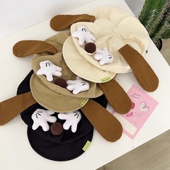 かわいい漫画の子犬の耳の柔らかいつばの雲の帽子、女性用春と夏の楽しい多用途の顔が見える小さなベレー帽八角形の帽子