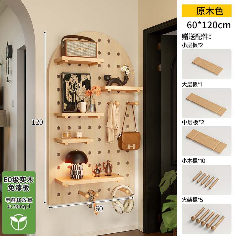Hoyo de madera de color nuez hoyo tablero estante de madera sólida pared de modelado puerta de entrada de la casa pared detrás de la decoración estante de exhibición