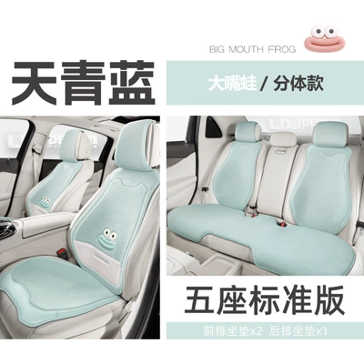 Wool pad Cartoon Five-Seater Plush Warm Car - big-mouth-frog-universal-wool-pad-azure-blue-standard-edition-split-style