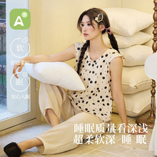 夏季甜美精梳棉无袖背心吊带睡衣女薄款纯棉双层纱外穿家居服套装